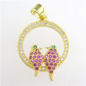 copper birds pendants paved zircon, gold plated, approx 17mm dia [FDZN8782]
