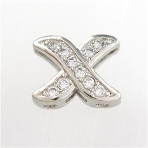 copper Xpendants paved zircon, platinum plated, approx 10-13mm [FDZN8786]