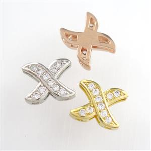 copper X-pendants paved zircon, mixed color, approx 10-13mm [FDZN8787]