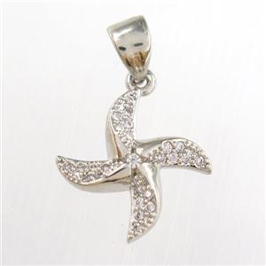 copper windleaf pendants paved zircon, platinum plated, approx 14mm [FDZN8789]