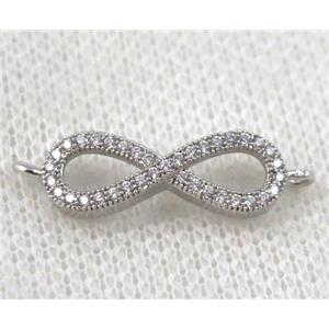copper infinity connector paved zircon, platinum plated, approx 8-26mm [FDZN879]