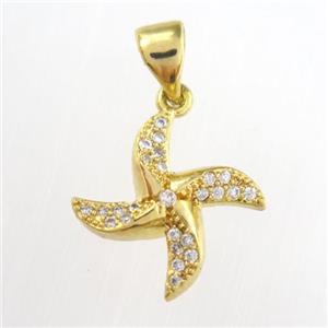 copper windleaf pendants paved zircon, gold plated, approx 14mm [FDZN8790]