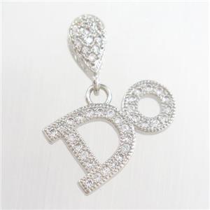 copper pendants paved zircon, platinum plated, approx 9-15mm [FDZN8792]