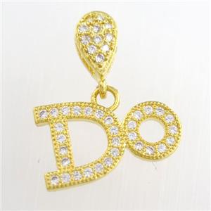 copper pendants paved zircon, gold plated, approx 9-15mm [FDZN8793]