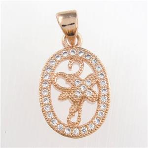 copper oval pendants paved zircon, rose gold, approx 12-16mm [FDZN8795]