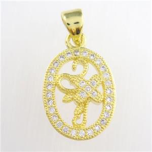 copper oval pendants paved zircon, gold plated, approx 12-16mm [FDZN8797]