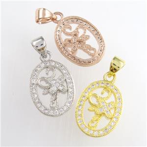 copper oval pendants paved zircon, mixed, approx 12-16mm [FDZN8798]