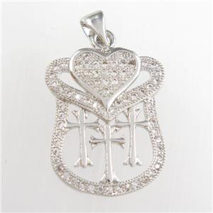 copper pendants paved zircon, platinum plated, approx 17-22mm [FDZN8799]