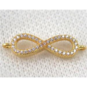 copper infinity connector paved zircon, gold plated, approx 8-26mm [FDZN880]