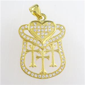 copper pendants paved zircon, gold plated, approx 17-22mm [FDZN8800]