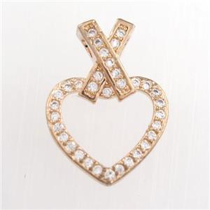 copper heart pendants paved zircon, rose gold, approx 13-18mm [FDZN8802]