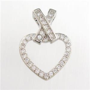 copper heart pendants paved zircon, platinum plated, approx 13-18mm [FDZN8803]