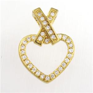 copper heart pendants paved zircon, gold plated, approx 13-18mm [FDZN8804]