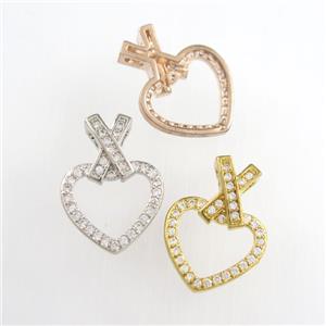 copper heart pendants paved zircon, mixed color, approx 13-18mm [FDZN8805]