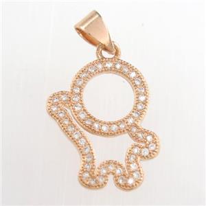 copper kids pendants paved zircon, cartoon, rose gold, approx 13-17mm [FDZN8806]