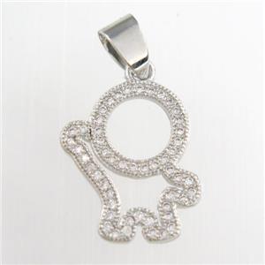 copper kid pendants paved zircon, cartoon, platinum plated, approx 13-17mm [FDZN8807]