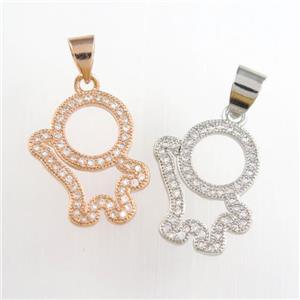 copper kids pendants paved zircon, cartoon, mixed color, approx 13-17mm [FDZN8808]