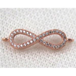 copper infinity connector paved zircon, rose gold, approx 8-26mm [FDZN881]