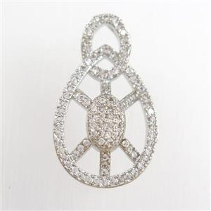 copper tortoise pendants paved zircon, platinum plated, approx 15-25mm [FDZN8810]