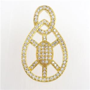 copper tortoise pendants paved zircon, gold plated, approx 15-25mm [FDZN8811]
