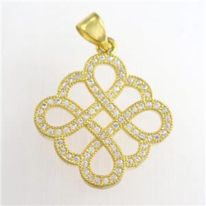 copper knot square pendants paved zircon, gold plated, approx 16-20mm [FDZN8814]