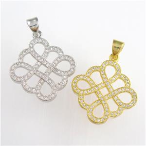 copper knot square pendants paved zircon, mixed color, approx 16-20mm [FDZN8815]