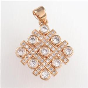 copper chessboard pendants paved zircon, rose gold, approx 15-17mm [FDZN8816]