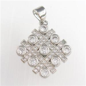 copper chessboard pendants paved zircon, platinum plated, approx 15-17mm [FDZN8817]