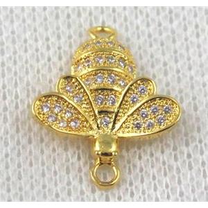 copper honeeybee connector paved zircon, gold plated, approx 16-20mm [FDZN882]
