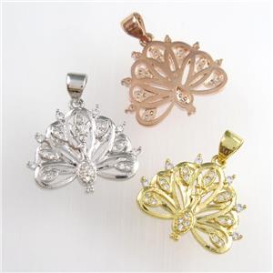 copper peacock pendants paved zircon, mixed color, approx 15-20mm [FDZN8823]