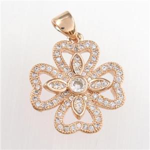 copper clover pendants paved zircon, rose gold, approx 17mm [FDZN8824]