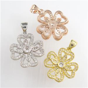 copper clover pendants paved zircon, mixed, approx 17mm [FDZN8827]