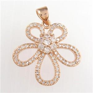 copper knot pendants paved zircon, rose gold, approx 20-22mm [FDZN8828]