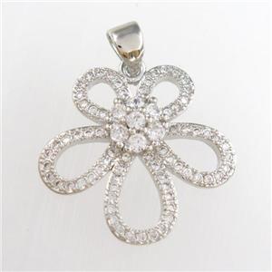 copper knot pendants paved zircon, platinum plated, approx 20-22mm [FDZN8829]