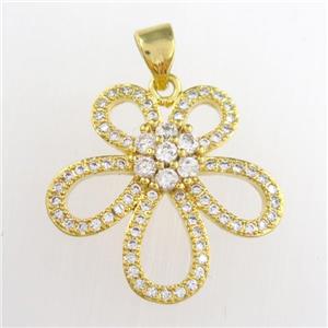 copper knot pendants paved zircon, gold plated, approx 20-22mm [FDZN8830]