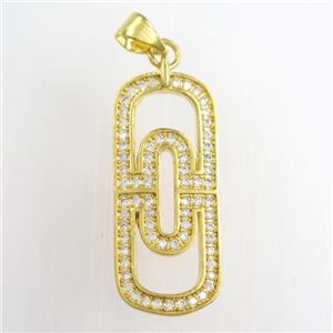 copper oval pendants paved zircon, gold plated, approx 12-27mm [FDZN8834]