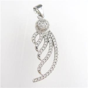 copper pendants paved zircon, platinum plated, approx 10-27mm [FDZN8837]