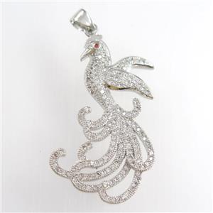 copper phoenix pendants paved zircon, platinum plated, approx 20-35mm [FDZN8839]