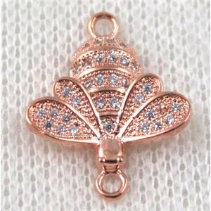 copper honeeybee connector paved zircon, rose gold, approx 16-20mm [FDZN884]