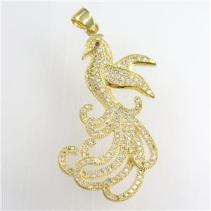 copper phoenix pendants paved zircon, gold plated, approx 20-35mm [FDZN8840]