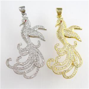 copper phoenix pendants paved zircon, mixed color, approx 20-35mm [FDZN8841]