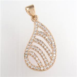 copper teardrop pendants paved zircon, rose gold, approx 13-20mm [FDZN8842]