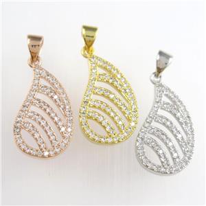 copper teardrop pendants paved zircon, mixed, approx 13-20mm [FDZN8845]