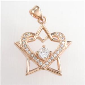 copper starheart pendants paved zircon, rose gold, approx 20mm [FDZN8846]