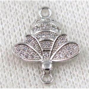 copper honeeybee connector paved zircon, platinum plated, approx 16-20mm [FDZN885]