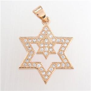 copper star pendants paved zircon, rose gold, approx 17mm dia [FDZN8850]