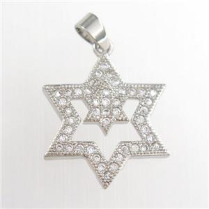 copper star pendants paved zircon, platinum plated, approx 17mm dia [FDZN8851]
