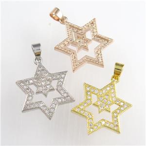 copper star pendants paved zircon, mixed color, approx 17mm dia [FDZN8853]
