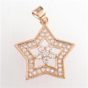 copper star pendants paved zircon, rose gold, approx 20mm dia [FDZN8854]