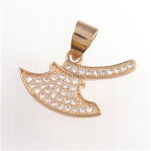 copper axe pendants paved zircon, rose gold, approx 10-21mm [FDZN8858]